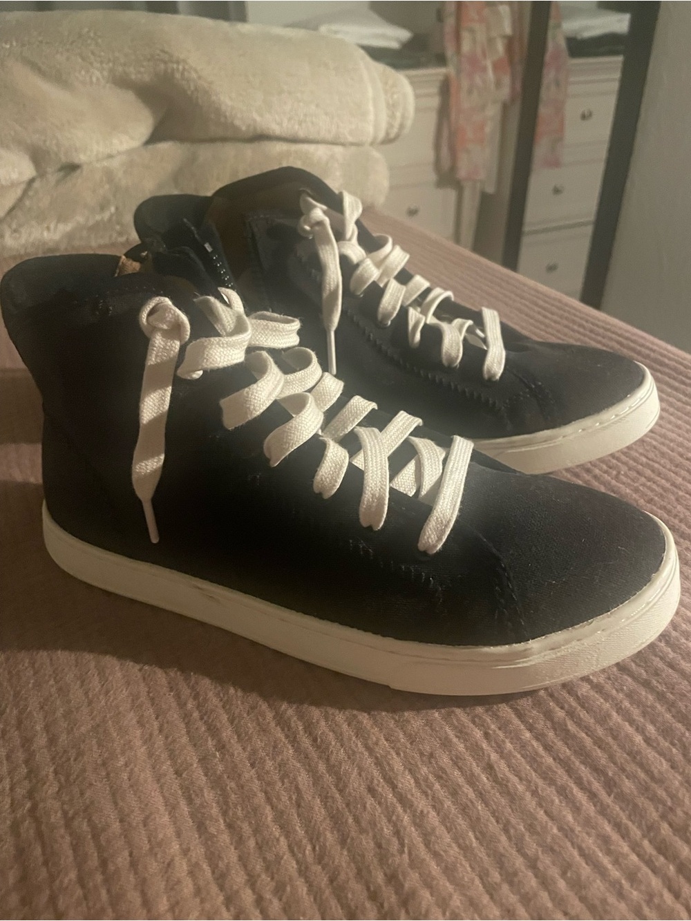 OluKai Men's Black High-Top Sneakers with White Laces